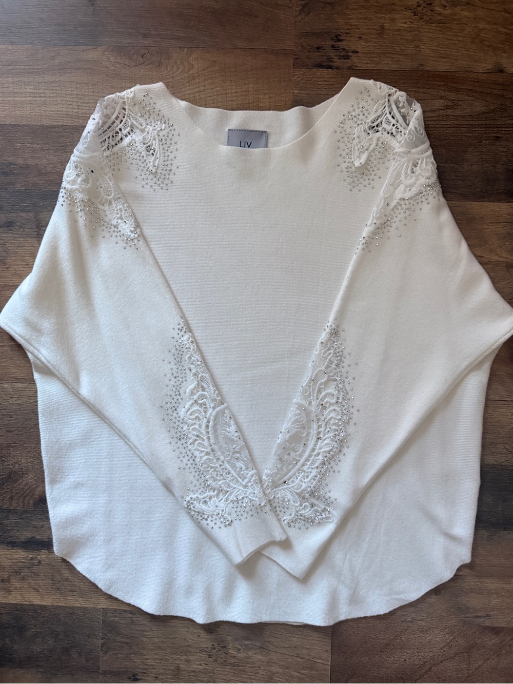 Milano Ivory Embellished Lace Detail Sweater